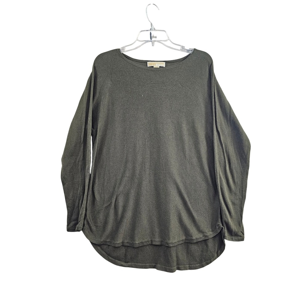 Michael Kors Sweater Womens M Green Solid‎ Cotton Viscose High Low Tunic Top MK